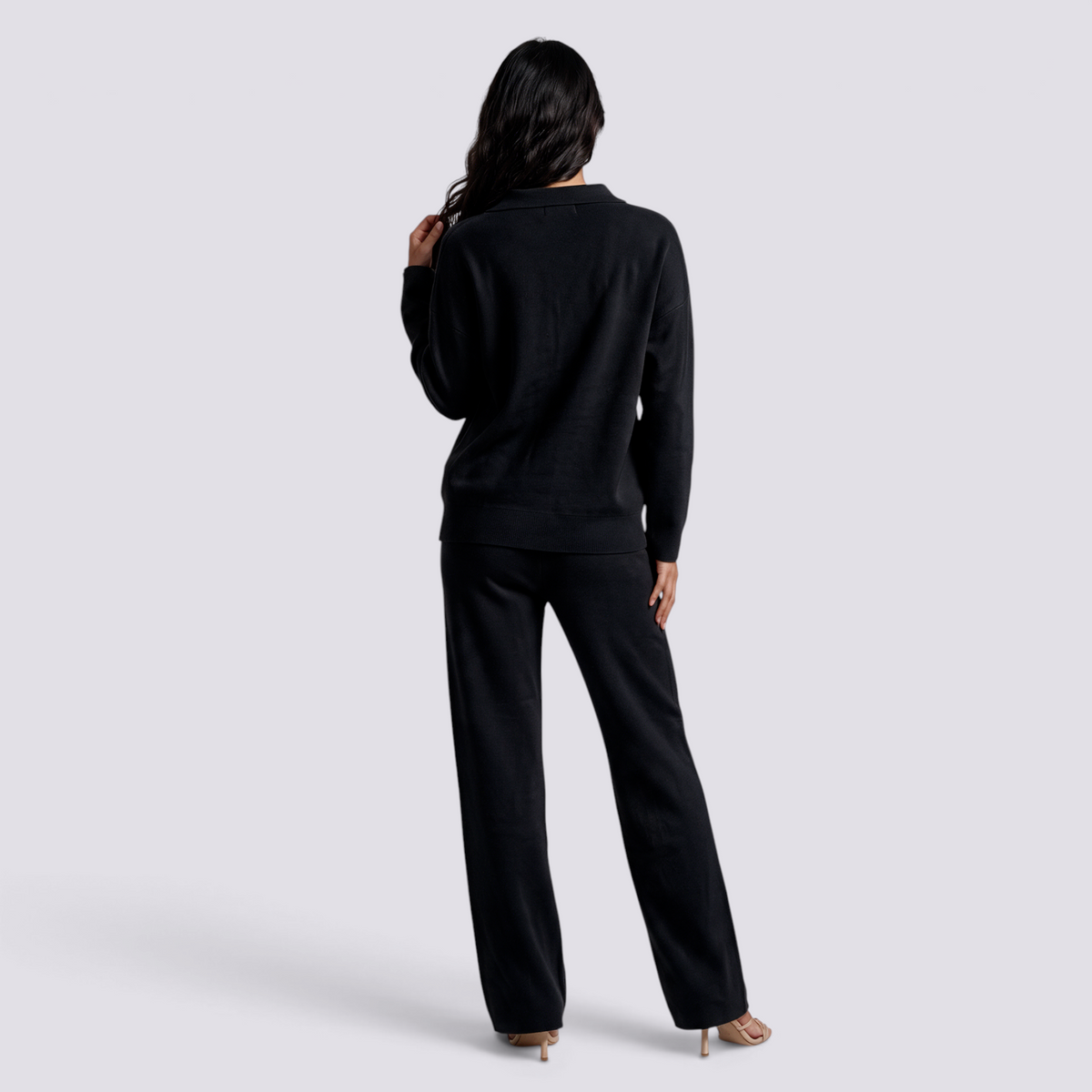 Conjunto Punto Mujer Pantalón Recto - Negro espalda
