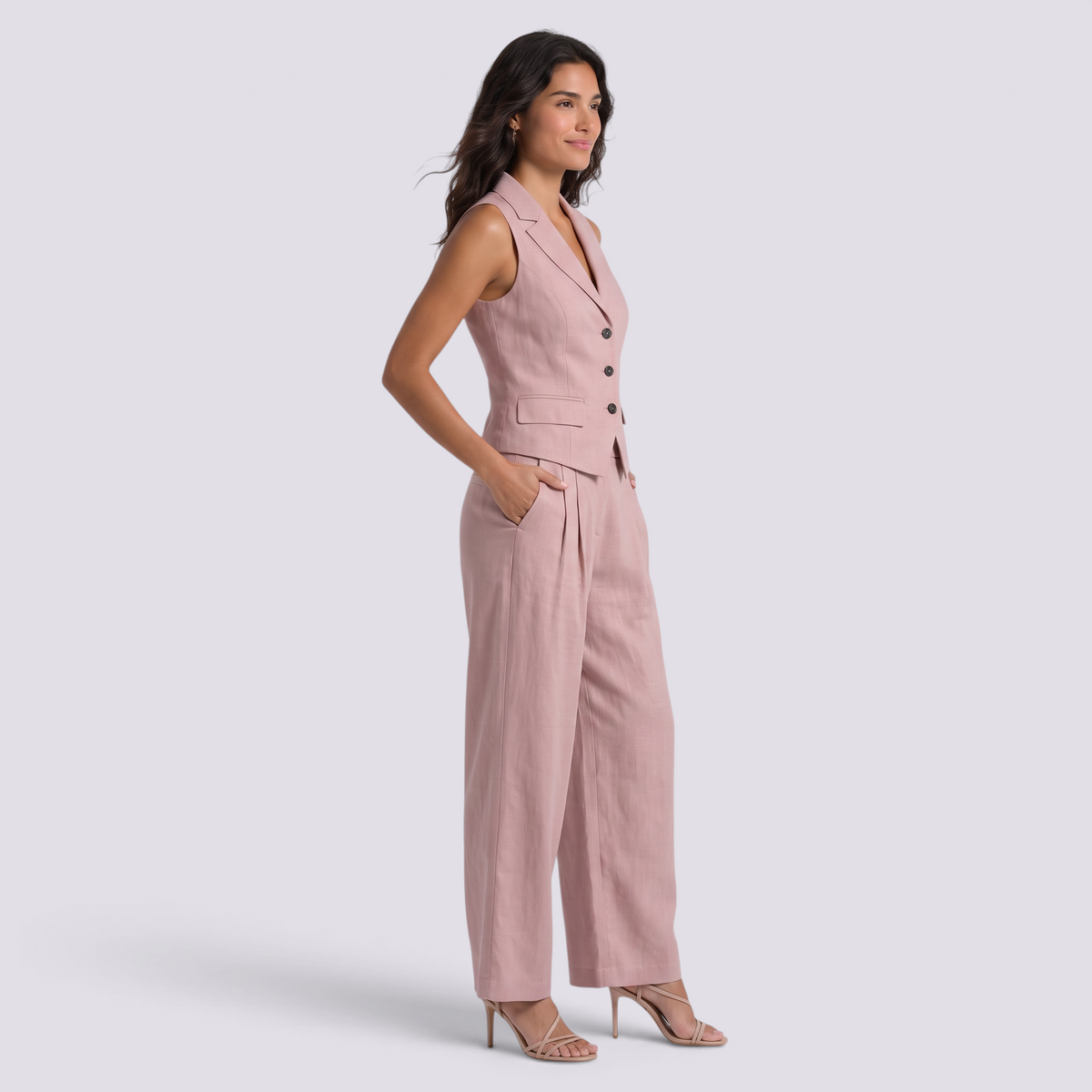 Conjunto Chaleco Sin Mangas Mujer Pantalon Ancho - Pink Side