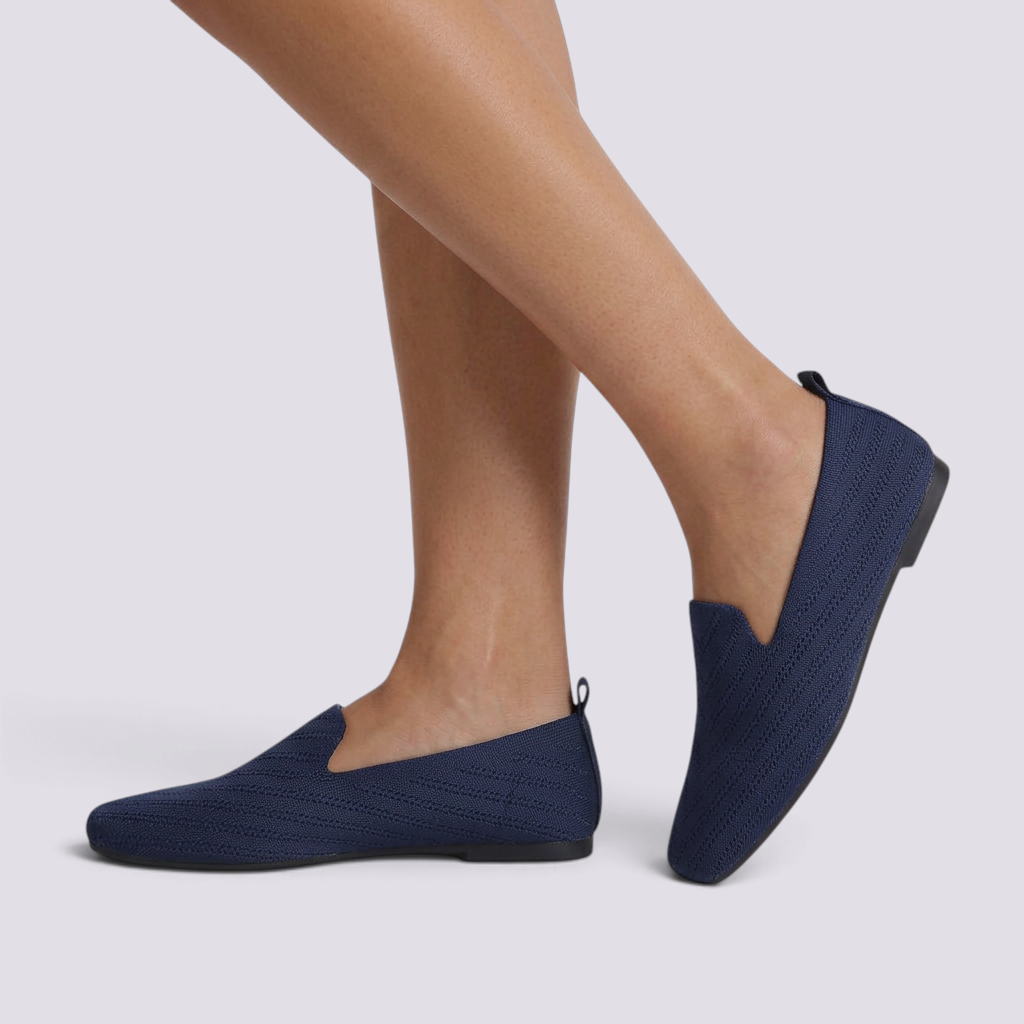 Mocasines Planos de Punto Mujer Azul Marino - vista lateral