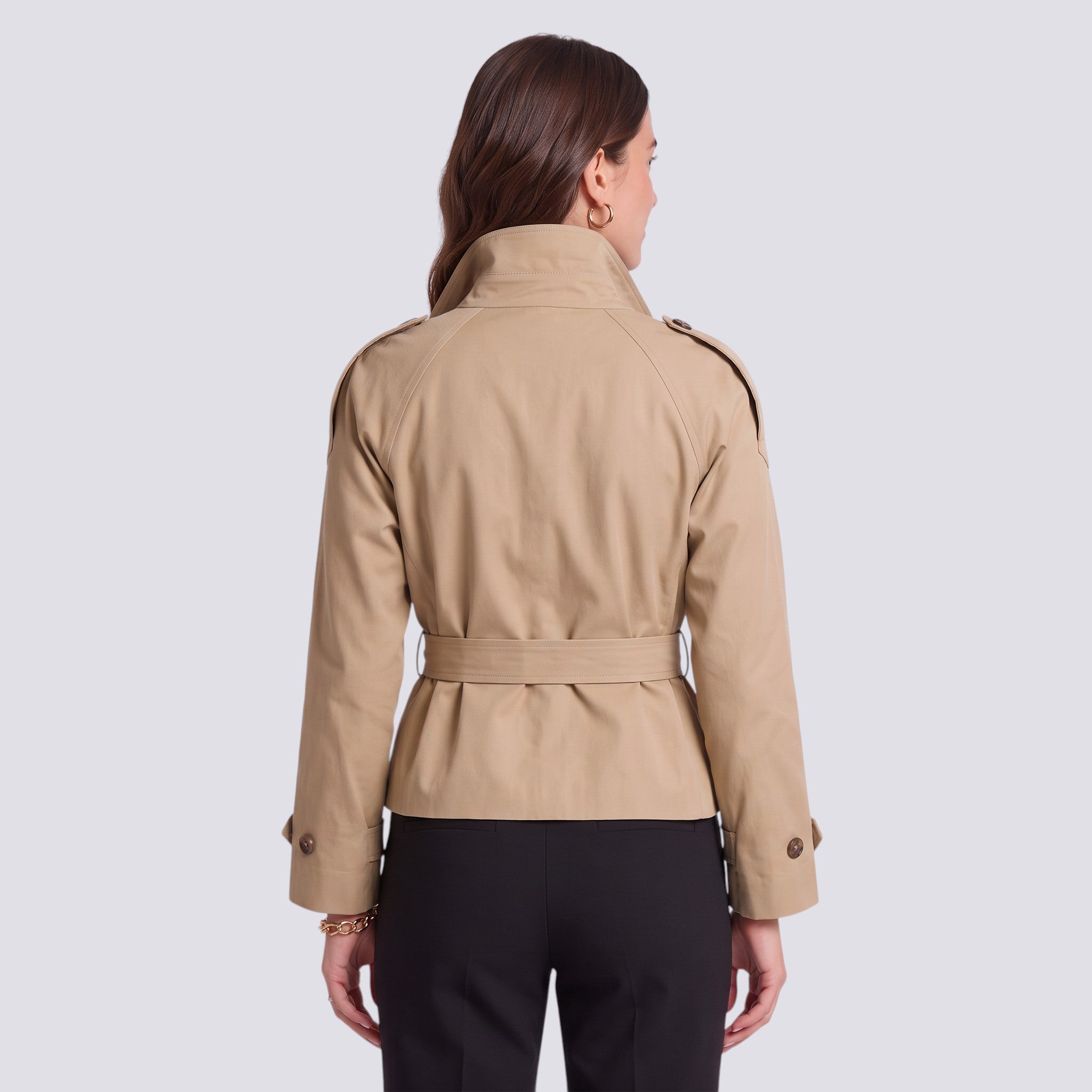 Gabardina Mujer Corta con Cinturón