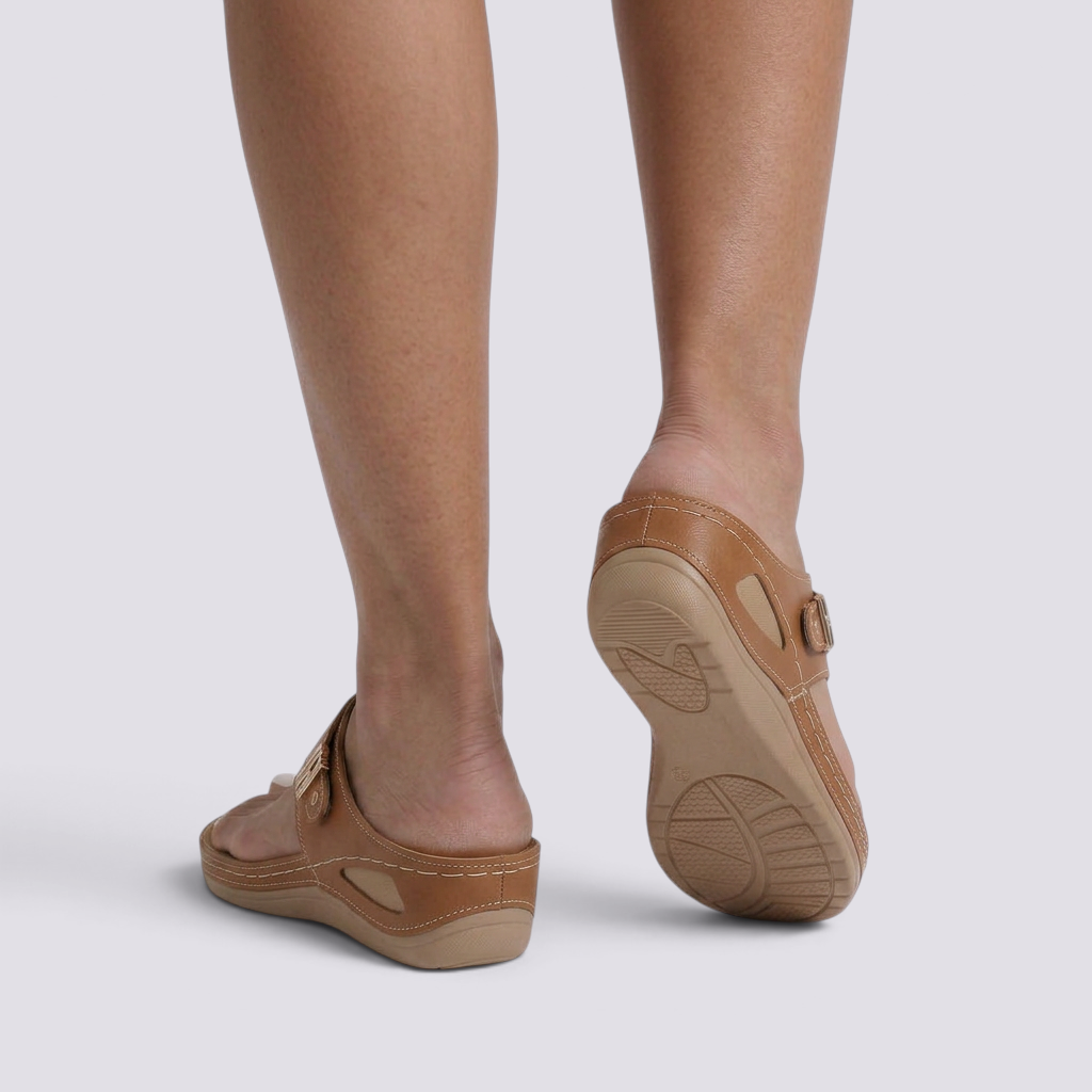 Sandalias Chancla Cuña Mujer Antideslizante - Marrón - Trasera