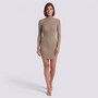 Vestido Mini Canalé Cuello Alto Mujer - Caqui - Frontal