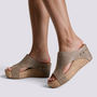 Sandalias de Plataforma Cuña Punta Abierta Mujer - Beige - Vista Lateral
