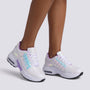 Zapatillas deportivas chunky mujer blancas iridiscentes con paneles holográficos y suela de plataforma, vista frontal