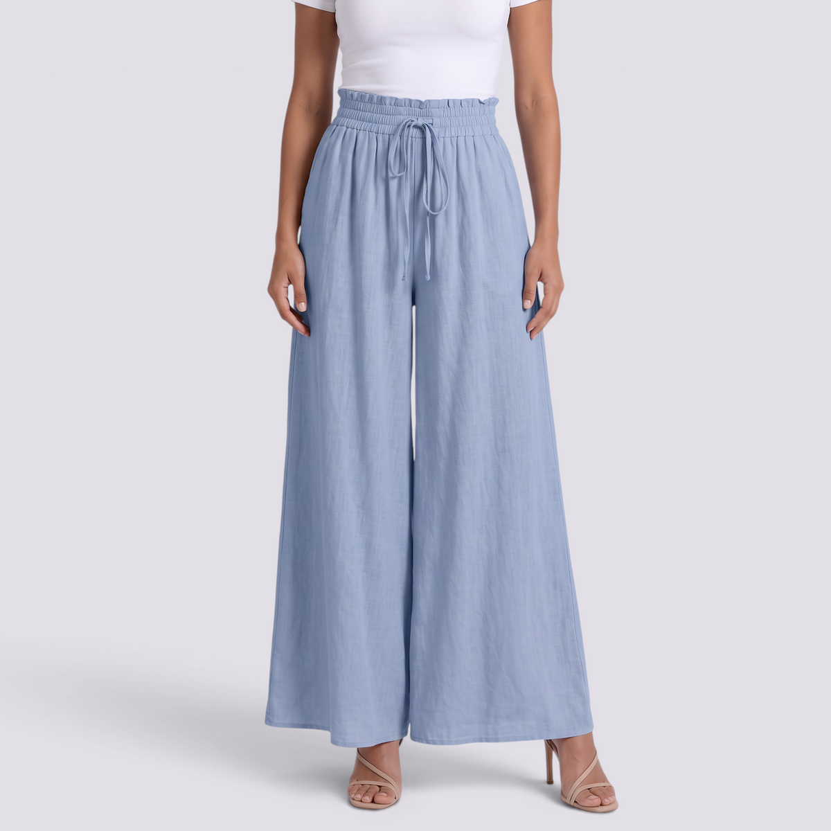 Pantalón Palazzo Mujer Cordón Ajustable - Azul Celeste - Vista Frontal