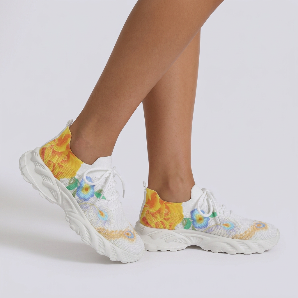 Zapatillas Deportivas Mujer Estampado Floral Flying-Woven - Amarillo - Vista Lateral