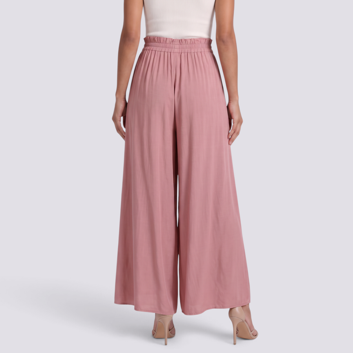 Pantalón Palazzo Mujer Cordón Ajustable - Rosa Palo - Vista Trasera