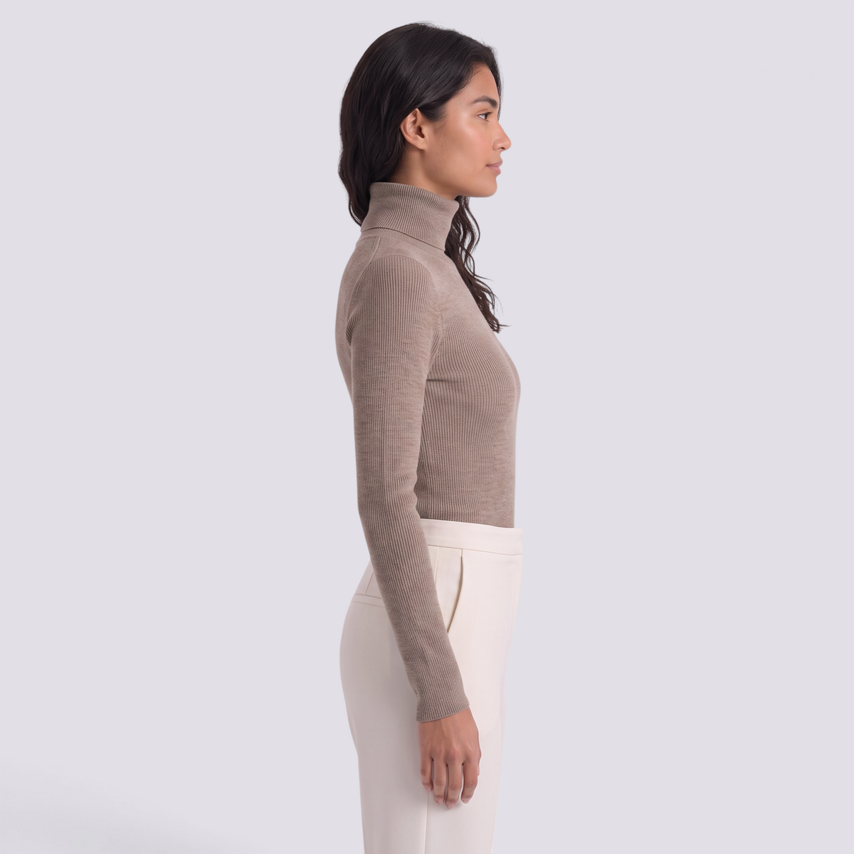 Jersey canale mujer cuello alto - Camel - vista lateral