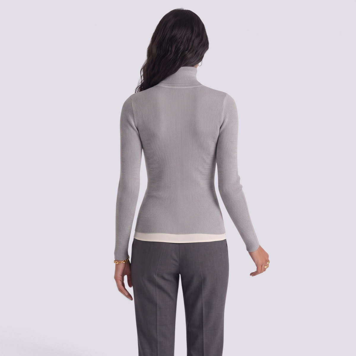 Jersey canale mujer cuello alto - Gris - vista trasera