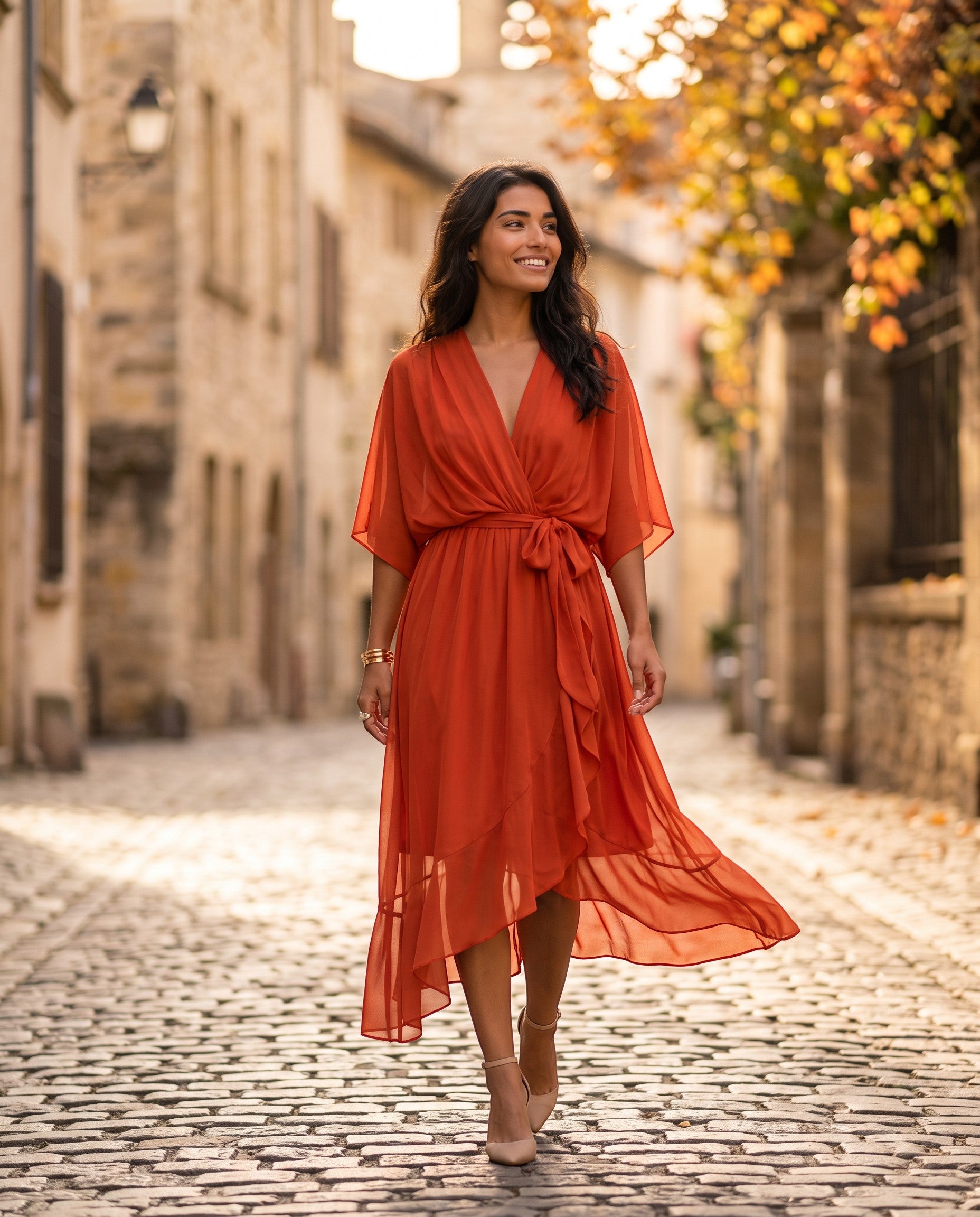 Vestido Largo Manga Murciélago Escote V - Lifestyle