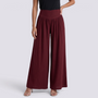 Pantalón palazzo mujer extra ancho con frunces en burdeos, vista frontal