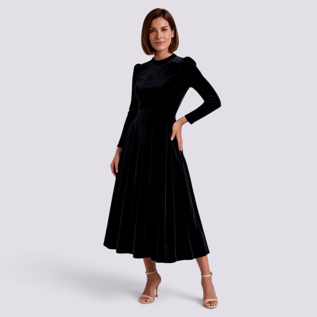 Vestido Terciopelo Negro Frontal