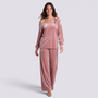 Conjunto Mujer Hombro Asimétrico y Pantalón Ancho - Rosa - frontal