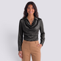 Blusa Satinada Mujer Cuello Drapeado - Negro - Frontal