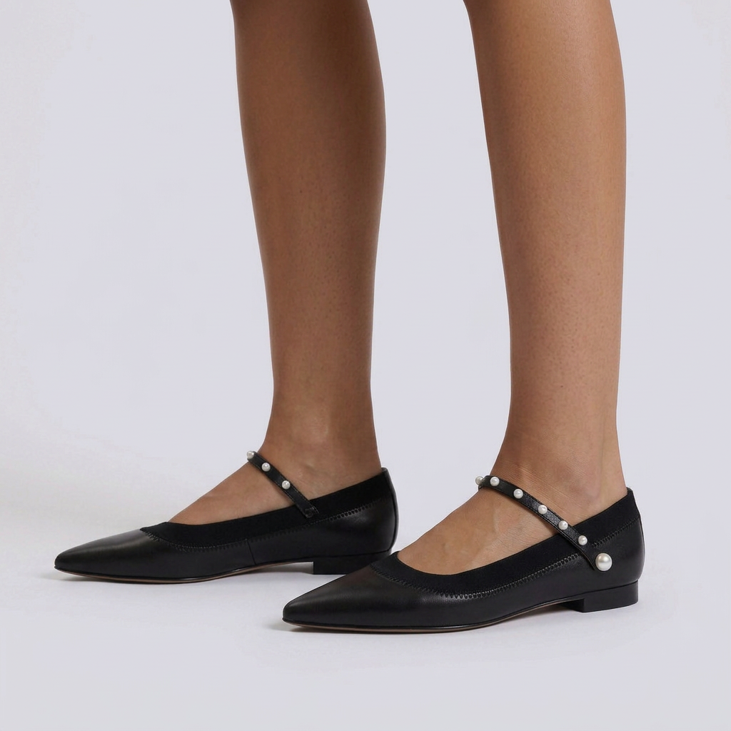 Bailarinas Mujer con Tira de Perlas - Negro - Lateral