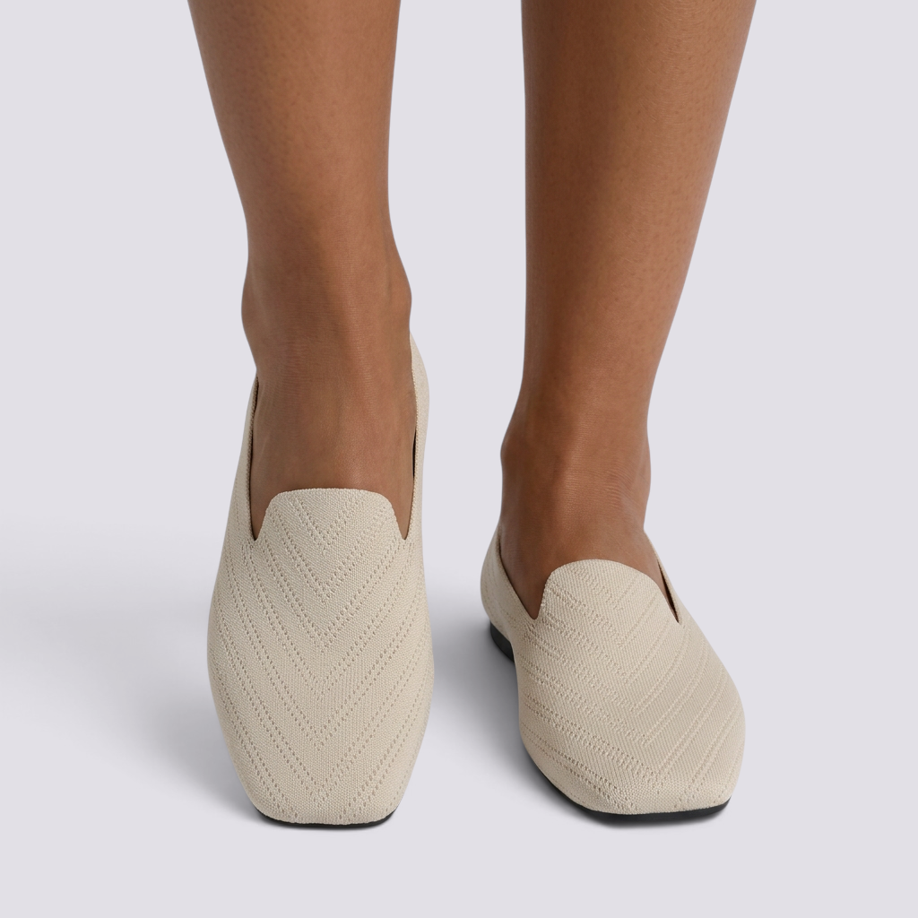 Mocasines Planos de Punto Mujer Beige - vista frontal