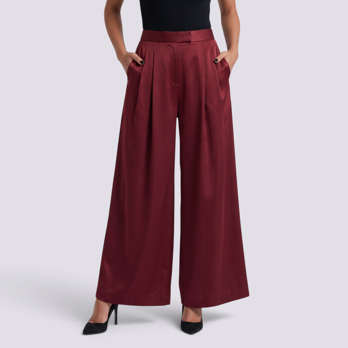 Pantalón Palazzo Plisado Mujer - Rojo - Frontal