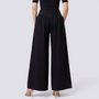 Pantalón palazzo mujer extra ancho con frunces en negro, vista trasera