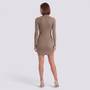 Vestido Mini Canalé Cuello Alto Mujer - Caqui - Espalda