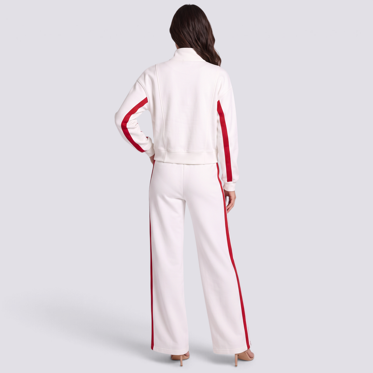Chándal Mujer Dos Piezas con Cremallera y Rayas Blanco vista trasera