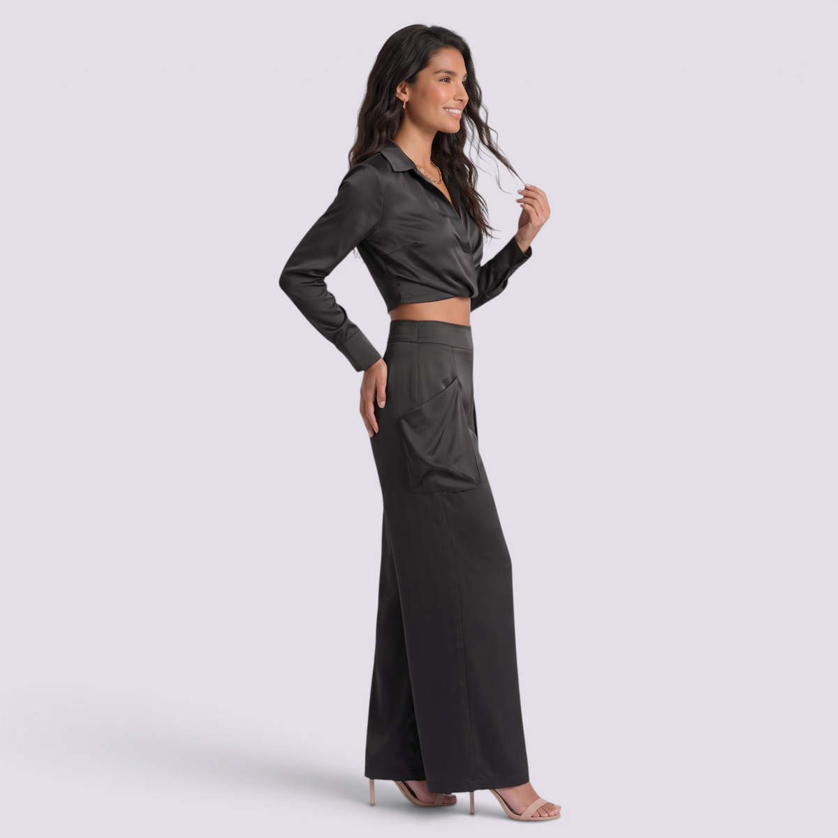 Conjunto Cruzado Mujer Pantalón Palazzo - Black Side