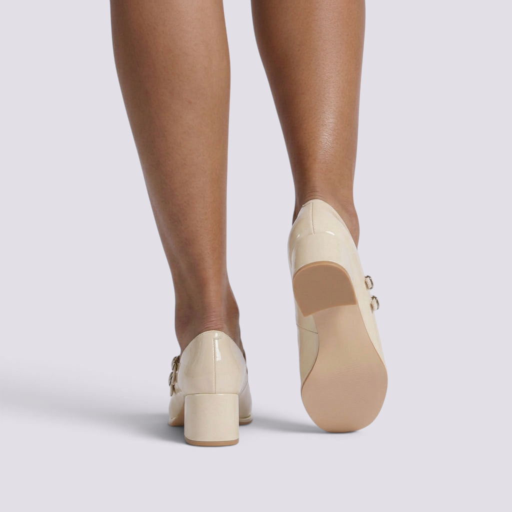 Zapatos Tacón Grueso Mujer Beige - vista trasera