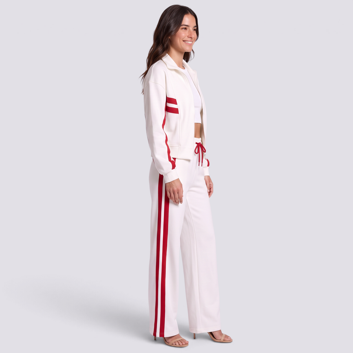 Chándal Mujer Dos Piezas con Cremallera y Rayas Blanco vista lateral