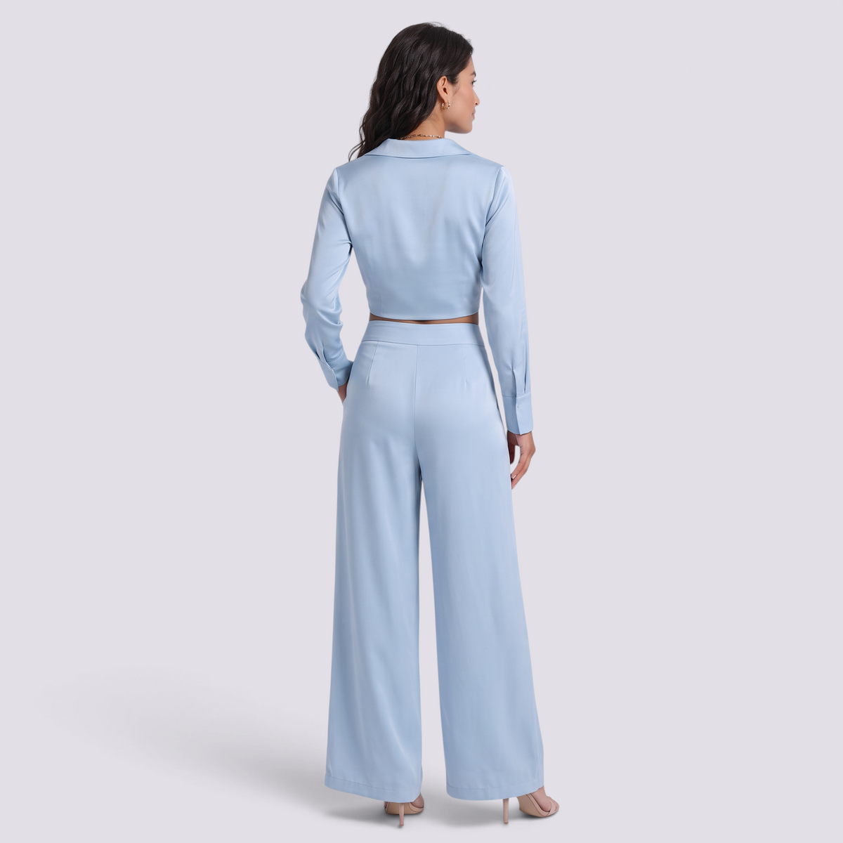 Conjunto Cruzado Mujer Pantalón Palazzo - Azul Cielo Back