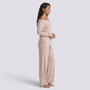 Conjunto Mujer Camiseta Hombros Descubiertos y Pantalón Ancho Albaricoque vista lateral