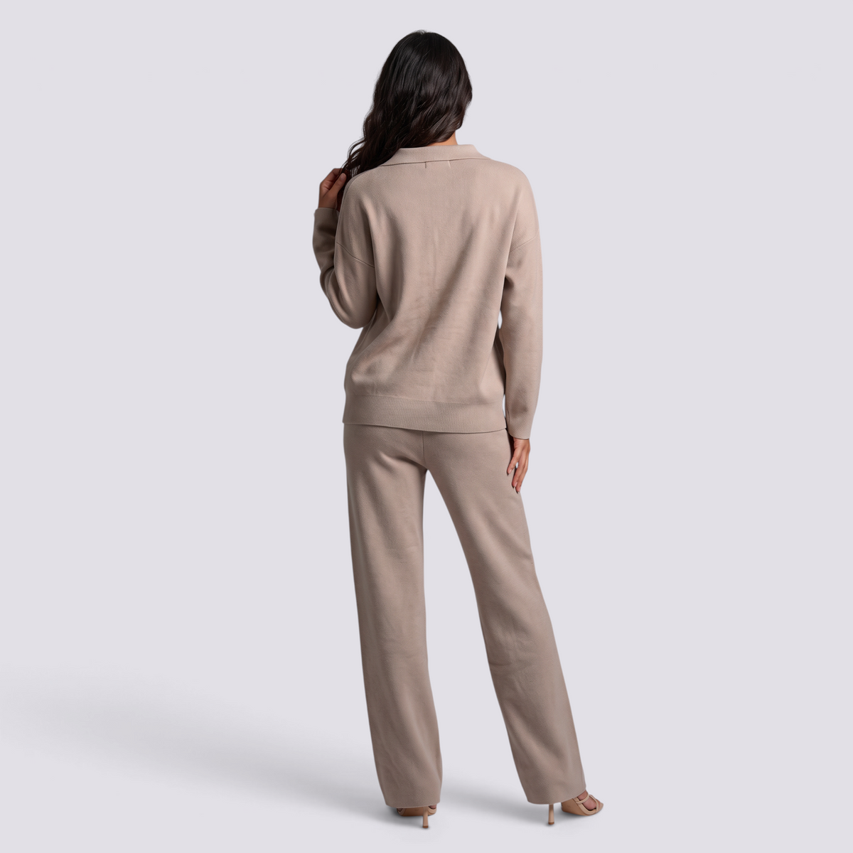 Conjunto Punto Mujer Pantalón Recto - Caqui espalda