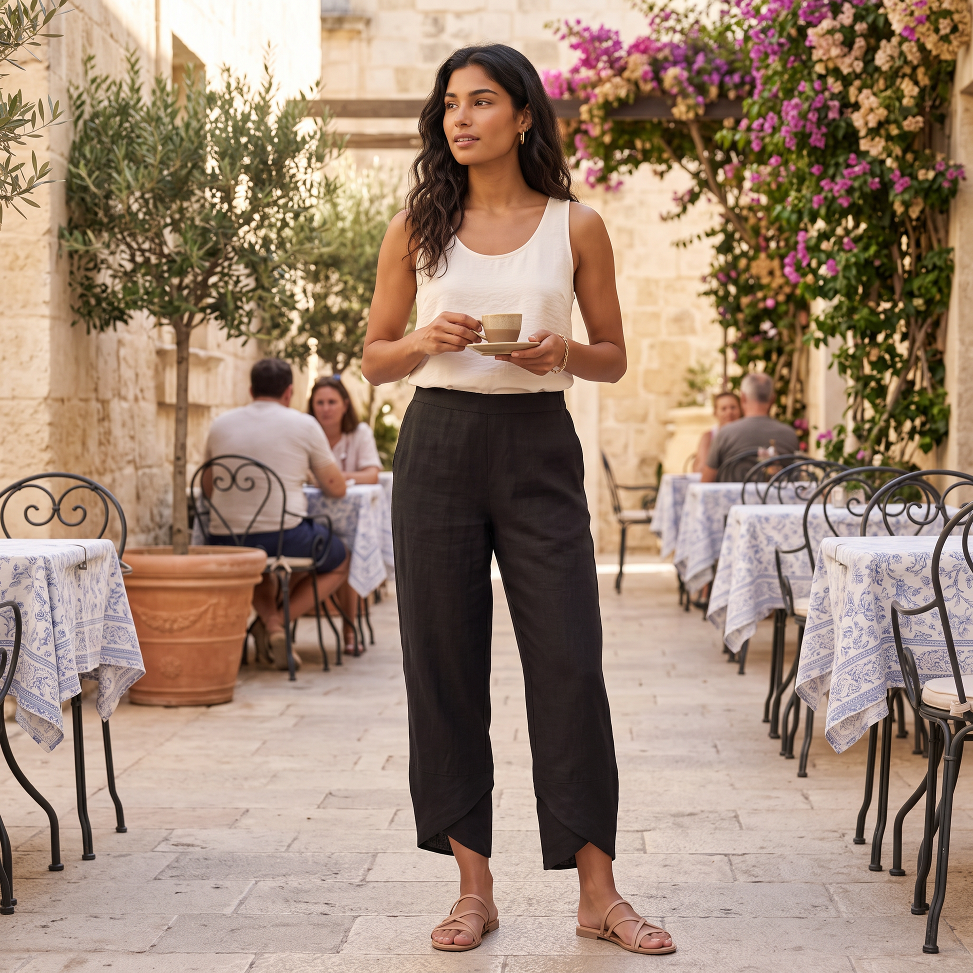 Pantalón Lino Mujer Pierna Ancha - lifestyle café