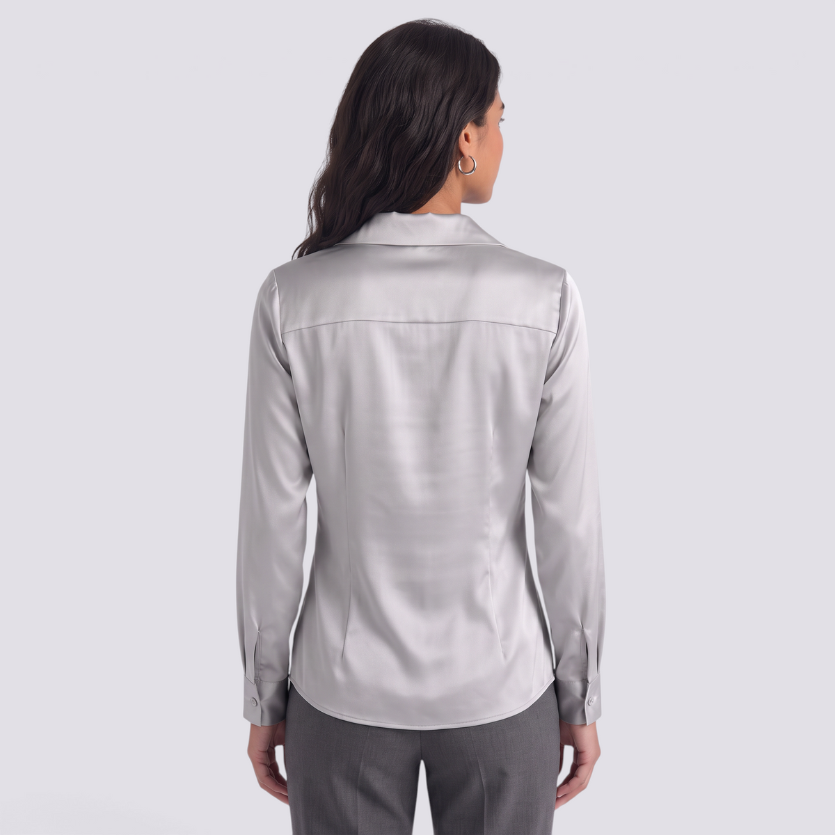 Blusa Satinada Mujer Cuello Drapeado - Gris - Espalda