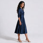 Vestido entallado manga larga color azul marino, vista lateral