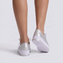 Zapatillas de plataforma de mujer plateadas con cordones de cinta, vista trasera