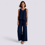 Conjunto Top Calado Pantalón Ancho Mujer - Azul Marino - Frontal