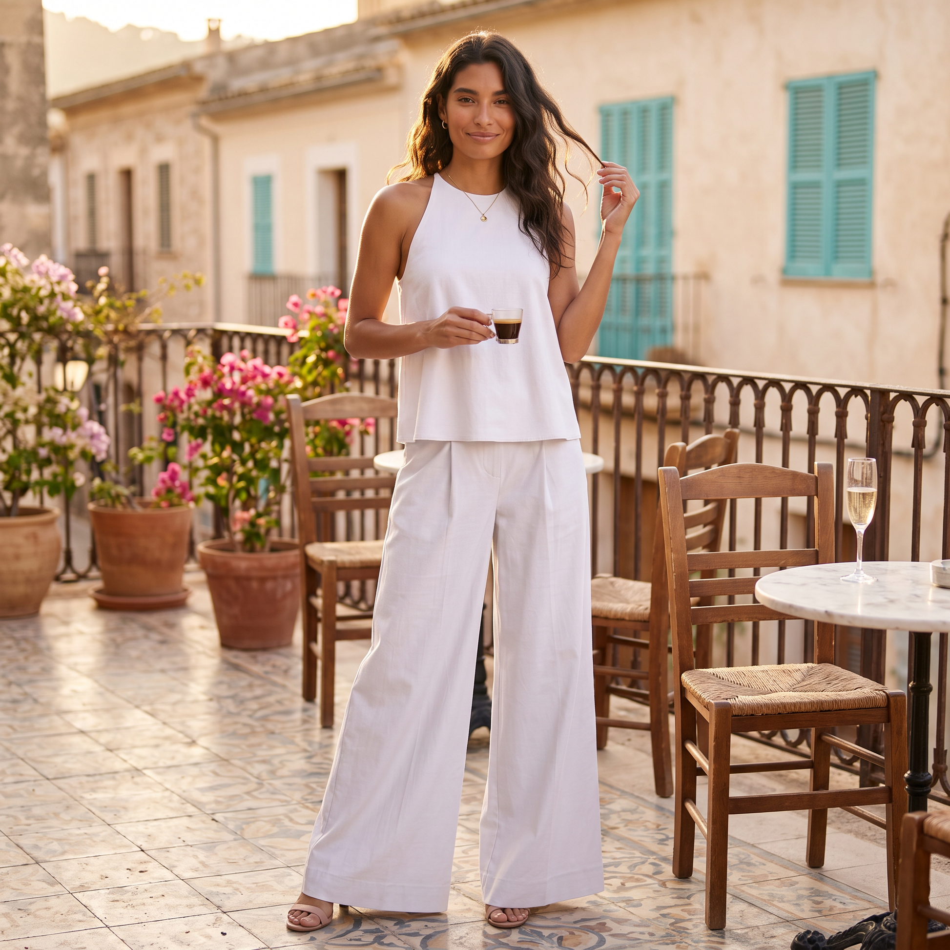 Conjunto Mujer Pantalón Ancho Top Halter - lifestyle