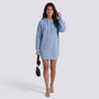 Vestido Punto Capucha Oversize Mujer Manga Larga - Azul - Frontal