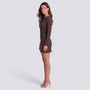 Vestido Corto Mujer Cuello Barco - Marrón - Vista lateral