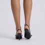 Zapatos destalonados de tacón fino con lazo, color Negro, vista trasera