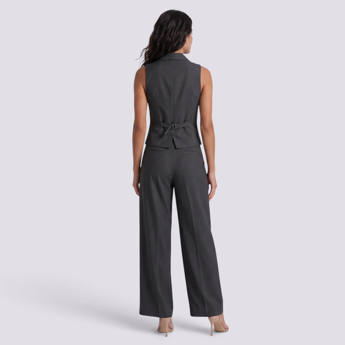 Conjunto Chaleco Sin Mangas Mujer Pantalon Ancho - Black Back