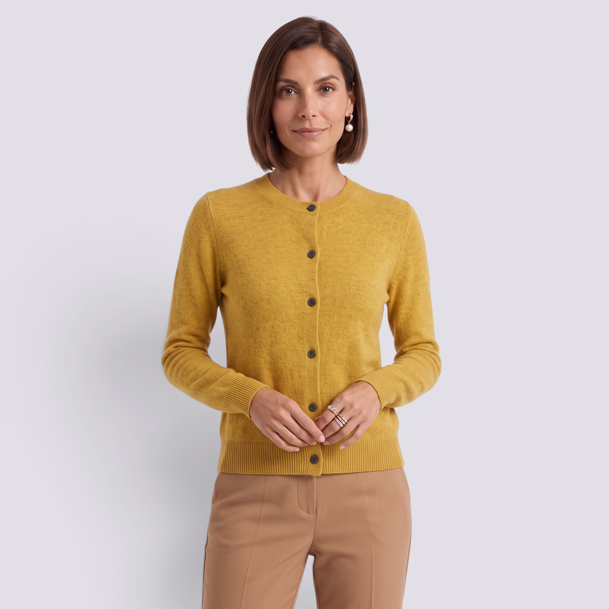 Cárdigan punto mujer cuello redondo amarillo - vista frontal