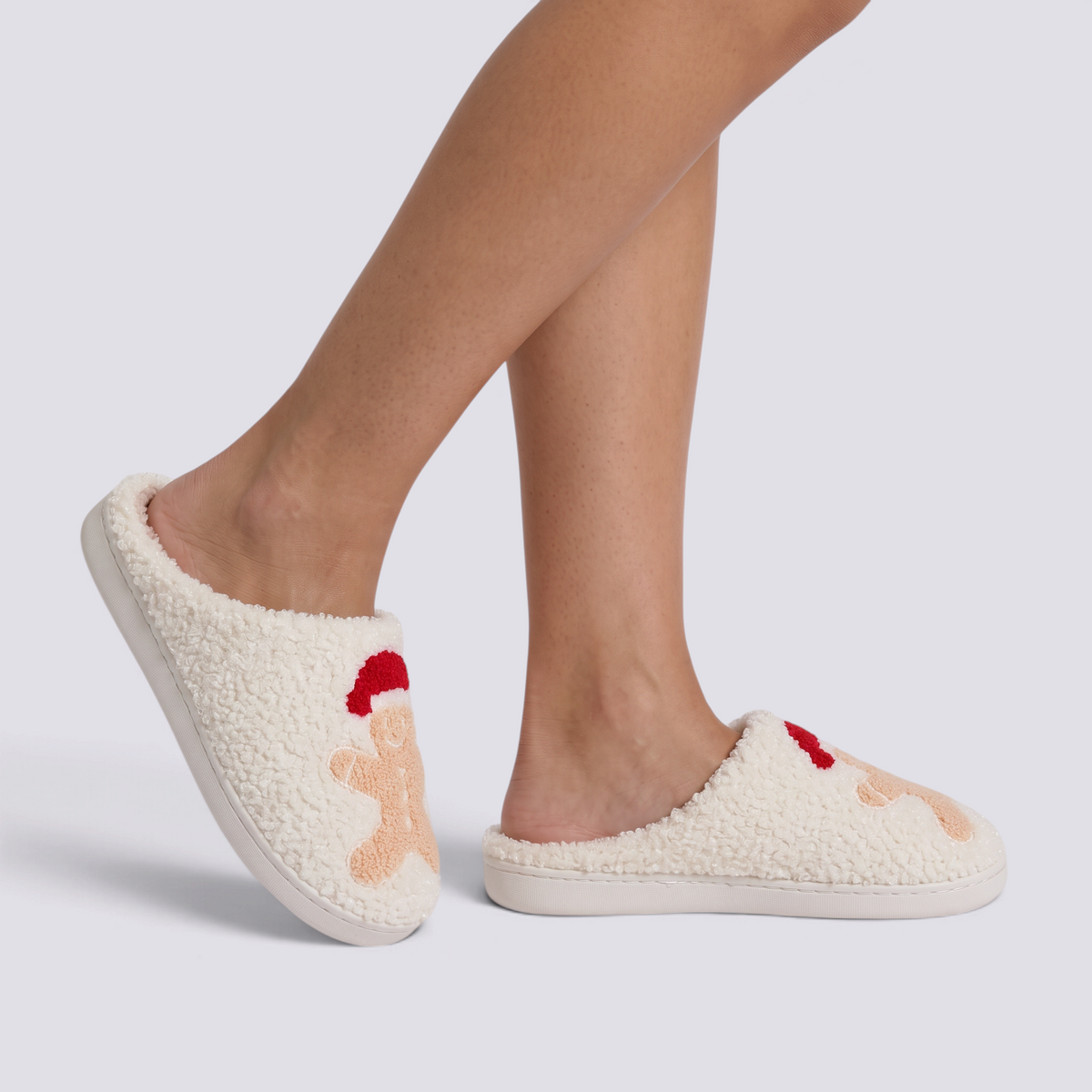 Zapatillas de casa mujer borreguito con motivo de hombre de jengibre, vista lateral