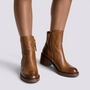 Botines Chelsea de Tacón Grueso Mujer - Marrón - Vista Frontal