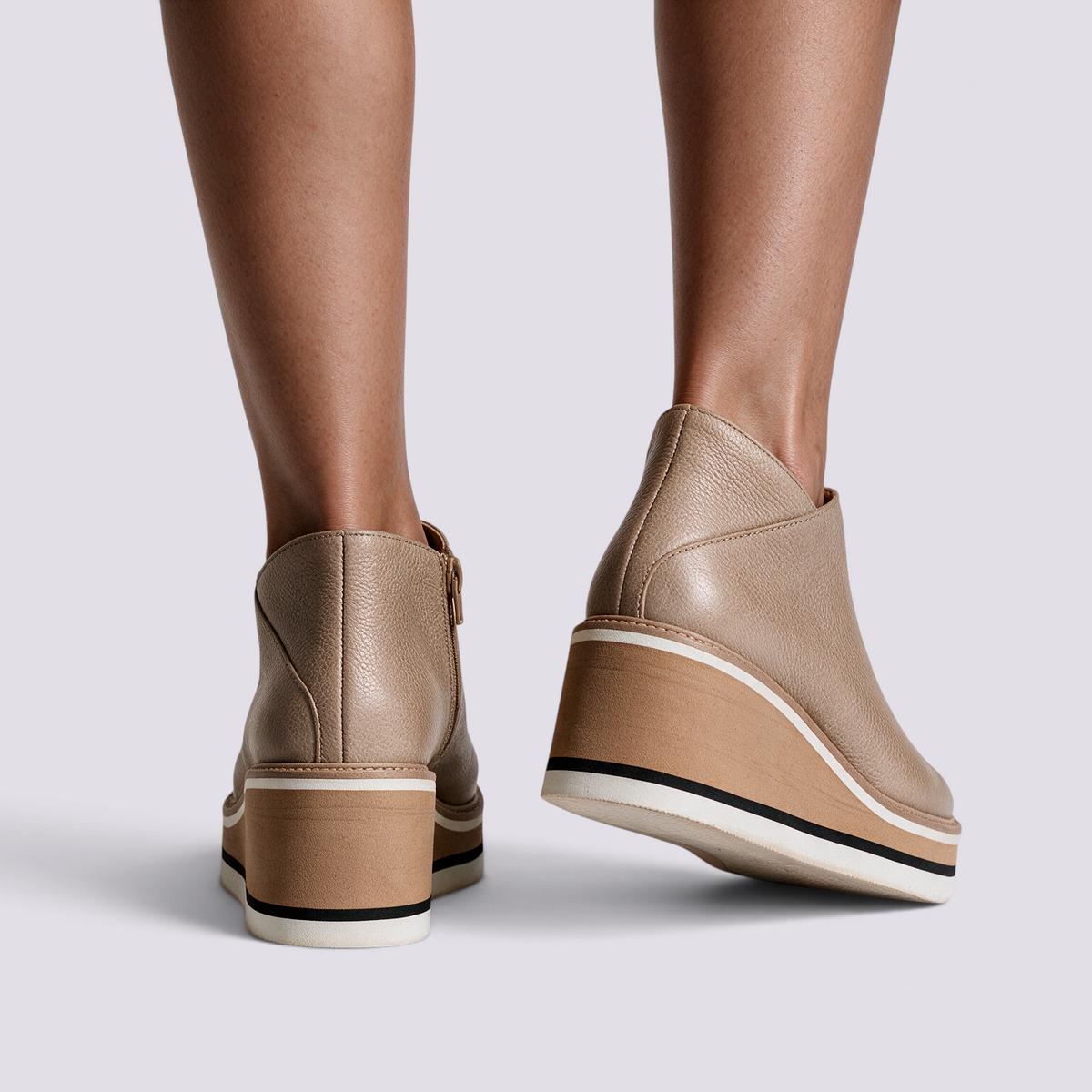 Botines Planos con Cremallera Lateral Mujer - Beige - Vista Trasera