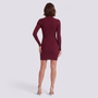 Vestido Mini Canalé Cuello Alto Mujer - Burdeos - Espalda