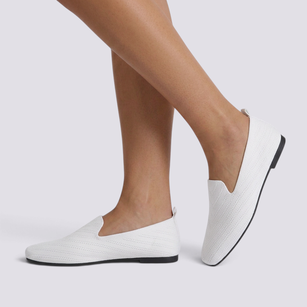 Mocasines Planos de Punto Mujer Blanco - vista lateral