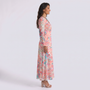 Vestido Largo Estampado Escote V Manga Larga - Rosa - Vista Lateral