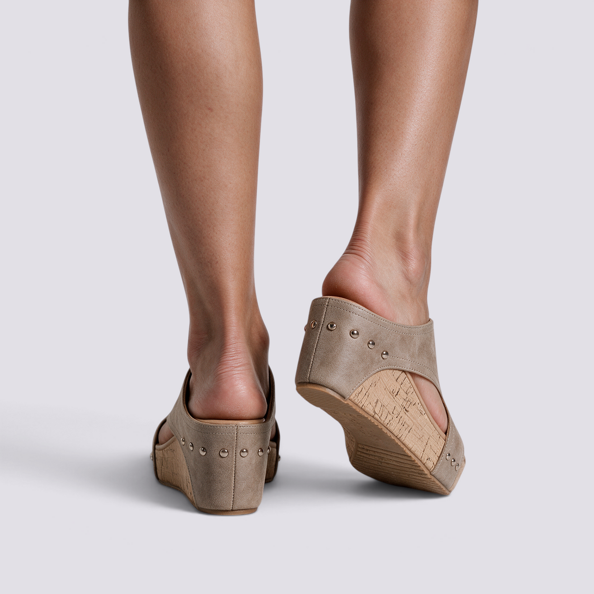 Sandalias de Plataforma Cuña Punta Abierta Mujer - Beige - Vista Trasera