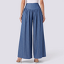 Pantalón palazzo mujer extra ancho con frunces en azul vaquero, vista trasera