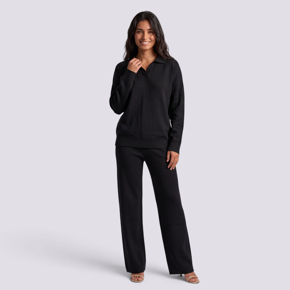 Conjunto Punto Mujer Pantalón Recto - Negro frontal